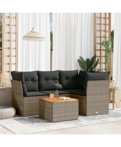 vidaXL 5-cz. zestaw wypoczynkowy do ogrodu, poduszki, szary rattan PE Dārza mēbeļu komplekti