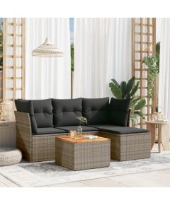 vidaXL 5-cz. zestaw wypoczynkowy do ogrodu, poduszki, szary rattan PE Dārza mēbeļu komplekti