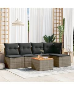 vidaXL 6-cz. zestaw mebli ogrodowych z poduszkami, szary, polirattan Dārza mēbeļu komplekti