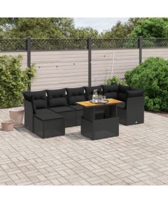 vidaXL 8-cz. zestaw wypoczynkowy do ogrodu, z poduszkami, czarny Dārza mēbeļu komplekti