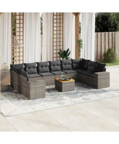 vidaXL 11-cz. zestaw mebli ogrodowych z poduszkami, szary rattan PE Dārza mēbeļu komplekti