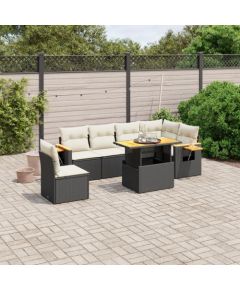 vidaXL 7-cz. zestaw wypoczynkowy do ogrodu, z poduszkami, czarny Dārza mēbeļu komplekti