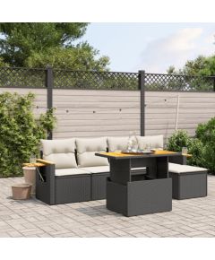 vidaXL 6-cz. zestaw mebli ogrodowych z poduszkami, czarny polirattan Dārza mēbeļu komplekti