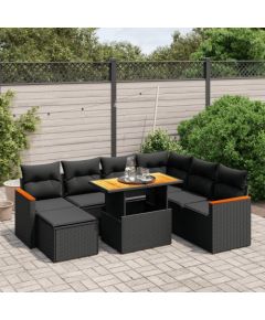 vidaXL 8-cz. zestaw wypoczynkowy do ogrodu, z poduszkami, czarny Dārza mēbeļu komplekti