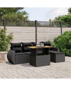 vidaXL 6-cz. zestaw mebli ogrodowych z poduszkami, czarny polirattan Dārza mēbeļu komplekti