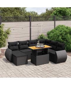 vidaXL 8-cz. zestaw wypoczynkowy do ogrodu, z poduszkami, czarny Dārza mēbeļu komplekti