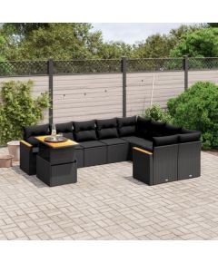 vidaXL 10-cz. zestaw wypoczynkowy do ogrodu, poduszki czarny rattan PE Dārza mēbeļu komplekti