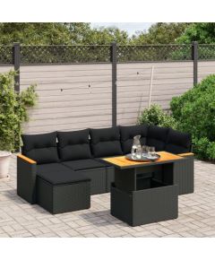 vidaXL 7-cz. zestaw wypoczynkowy do ogrodu, z poduszkami, czarny Dārza mēbeļu komplekti