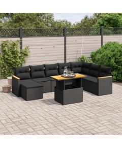 vidaXL 9-cz. zestaw wypoczynkowy do ogrodu, z poduszkami, czarny Dārza mēbeļu komplekti