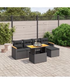 vidaXL 6-cz. zestaw mebli ogrodowych z poduszkami, czarny polirattan Dārza mēbeļu komplekti