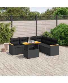 vidaXL 7-cz. zestaw wypoczynkowy do ogrodu, z poduszkami, czarny Dārza mēbeļu komplekti