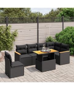 vidaXL 7-cz. zestaw wypoczynkowy do ogrodu, z poduszkami, czarny Dārza mēbeļu komplekti
