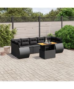 vidaXL 8-cz. zestaw wypoczynkowy do ogrodu, z poduszkami, czarny Dārza mēbeļu komplekti