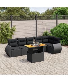 vidaXL 7-cz. zestaw wypoczynkowy do ogrodu, z poduszkami, czarny Dārza mēbeļu komplekti