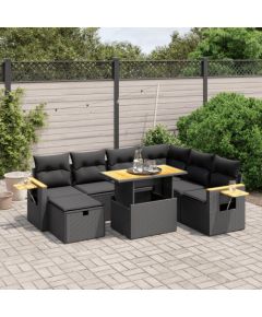 vidaXL 8-cz. zestaw wypoczynkowy do ogrodu, z poduszkami, czarny Dārza mēbeļu komplekti