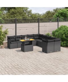 vidaXL 11-cz. zestaw wypoczynkowy do ogrodu, poduszki czarny rattan PE Dārza mēbeļu komplekti