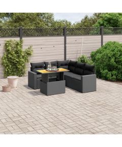 vidaXL 6-cz. zestaw mebli ogrodowych z poduszkami, czarny polirattan Dārza mēbeļu komplekti