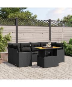 vidaXL 7-cz. zestaw wypoczynkowy do ogrodu, z poduszkami, czarny Dārza mēbeļu komplekti