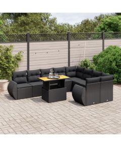vidaXL 10-cz. zestaw wypoczynkowy do ogrodu, poduszki czarny rattan PE Dārza mēbeļu komplekti