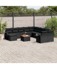 vidaXL 12-cz. zestaw mebli do ogrodu, z poduszkami, czarny, polirattan Dārza mēbeļu komplekti