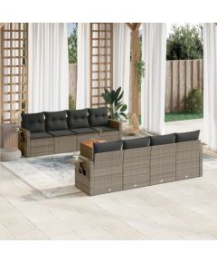 vidaXL 9-cz. zestaw mebli ogrodowych z poduszkami, szary, polirattan Dārza mēbeļu komplekti