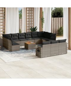 vidaXL 14-cz. zestaw mebli ogrodowych z poduszkami, szary, polirattan Dārza mēbeļu komplekti