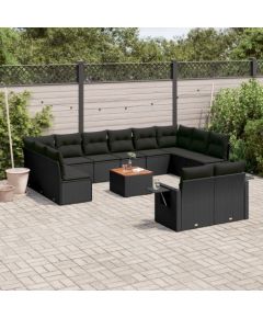 vidaXL 13-cz. zestaw mebli do ogrodu, poduszki, czarny, rattan PE Dārza mēbeļu komplekti