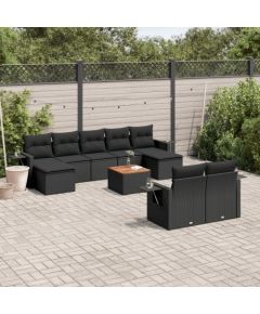 vidaXL 10-cz. zestaw wypoczynkowy do ogrodu, poduszki czarny rattan PE Dārza mēbeļu komplekti