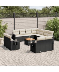 vidaXL 12-cz. zestaw mebli do ogrodu, z poduszkami, czarny, polirattan Dārza mēbeļu komplekti