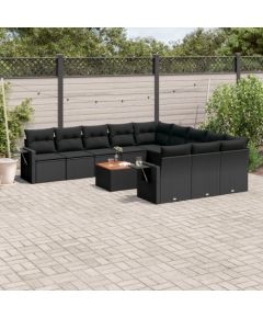 vidaXL 12-cz. zestaw mebli do ogrodu, z poduszkami, czarny, polirattan Dārza mēbeļu komplekti