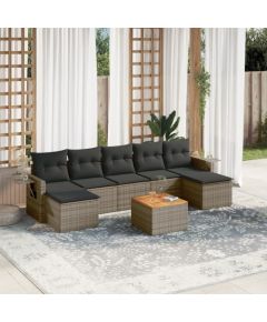 vidaXL 8-cz. zestaw mebli ogrodowych z poduszkami, szary, polirattan Dārza mēbeļu komplekti