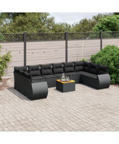 vidaXL 11-cz. zestaw wypoczynkowy do ogrodu, poduszki czarny rattan PE Dārza mēbeļu komplekti