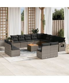 vidaXL 14-cz. zestaw mebli ogrodowych z poduszkami, szary, polirattan Dārza mēbeļu komplekti