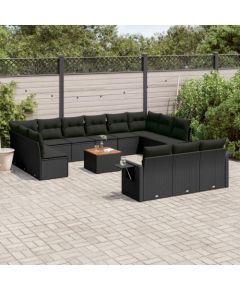 vidaXL 14-cz. zestaw wypoczynkowy do ogrodu, poduszki czarny rattan PE Dārza mēbeļu komplekti