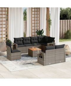 vidaXL 9-cz. zestaw mebli ogrodowych z poduszkami, szary, polirattan Dārza mēbeļu komplekti