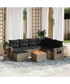 vidaXL 8-cz. zestaw mebli ogrodowych z poduszkami, szary, polirattan Dārza mēbeļu komplekti