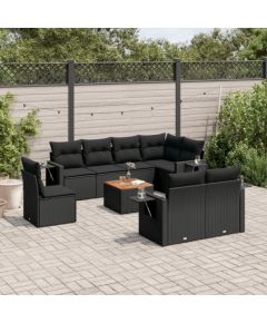 vidaXL 9-cz. zestaw wypoczynkowy do ogrodu, z poduszkami, czarny Dārza mēbeļu komplekti