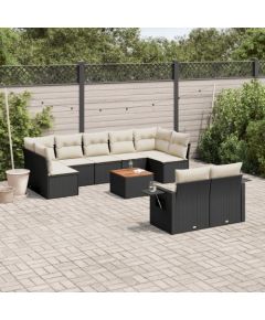 vidaXL 10-cz. zestaw wypoczynkowy do ogrodu, poduszki czarny rattan PE Dārza mēbeļu komplekti