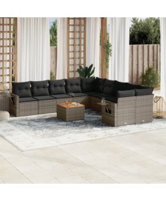 vidaXL 11-cz. zestaw mebli ogrodowych z poduszkami, szary rattan PE Dārza mēbeļu komplekti