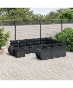 vidaXL 11-cz. zestaw wypoczynkowy do ogrodu, poduszki czarny rattan PE Dārza mēbeļu komplekti