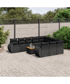 vidaXL 11-cz. zestaw wypoczynkowy do ogrodu, poduszki czarny rattan PE Dārza mēbeļu komplekti