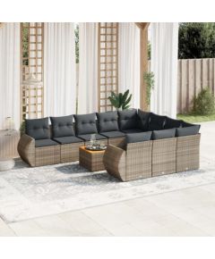 vidaXL 11-cz. zestaw mebli ogrodowych z poduszkami, szary rattan PE Dārza mēbeļu komplekti