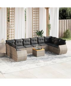 vidaXL 11-cz. zestaw mebli ogrodowych z poduszkami, szary rattan PE Dārza mēbeļu komplekti