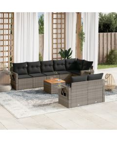 vidaXL 9-cz. zestaw mebli ogrodowych z poduszkami, szary, polirattan Dārza mēbeļu komplekti