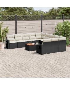 vidaXL 12-cz. zestaw mebli do ogrodu, z poduszkami, czarny, polirattan Dārza mēbeļu komplekti