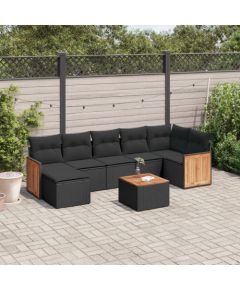 vidaXL 8-cz. zestaw wypoczynkowy do ogrodu, z poduszkami, czarny Dārza mēbeļu komplekti