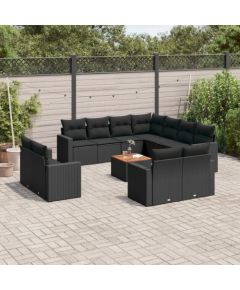 vidaXL 12-cz. zestaw mebli do ogrodu, z poduszkami, czarny, polirattan Dārza mēbeļu komplekti