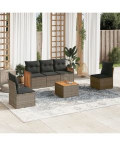 vidaXL 6-cz. zestaw mebli ogrodowych z poduszkami, szary, polirattan Dārza mēbeļu komplekti