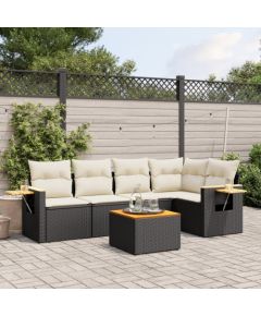 vidaXL 6-cz. zestaw mebli ogrodowych z poduszkami, czarny polirattan Dārza mēbeļu komplekti