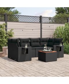 vidaXL 7-cz. zestaw wypoczynkowy do ogrodu, z poduszkami, czarny Dārza mēbeļu komplekti